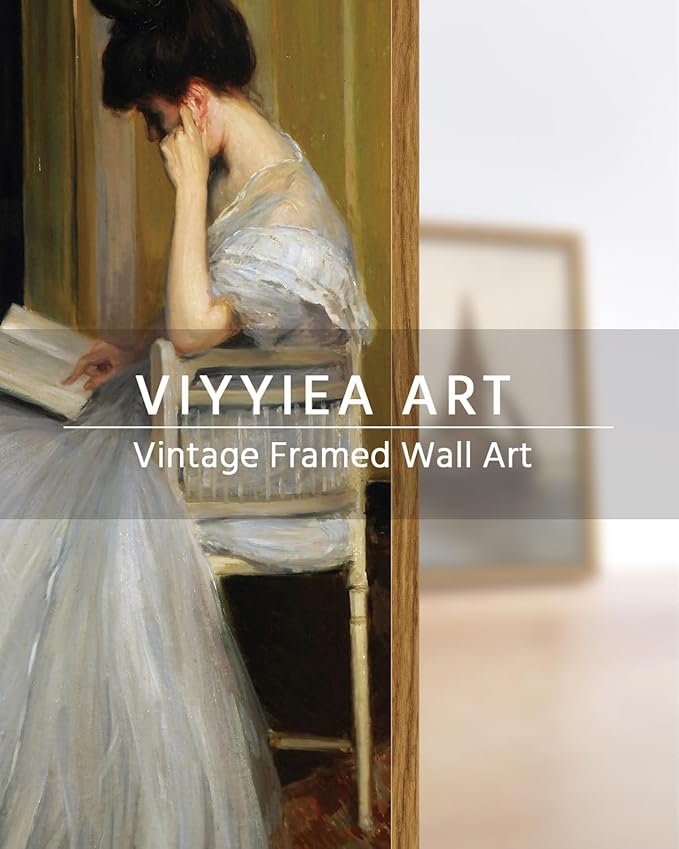 VIYYIEA Framed Canvas Wall Art Home Decor Portrait Art for Living Room Women Reading Pictures Bedroom Bathroom Wall Decor Mid Century Lady Oil Painting Room Decor Vintage Prints Aesthetic 11x14in