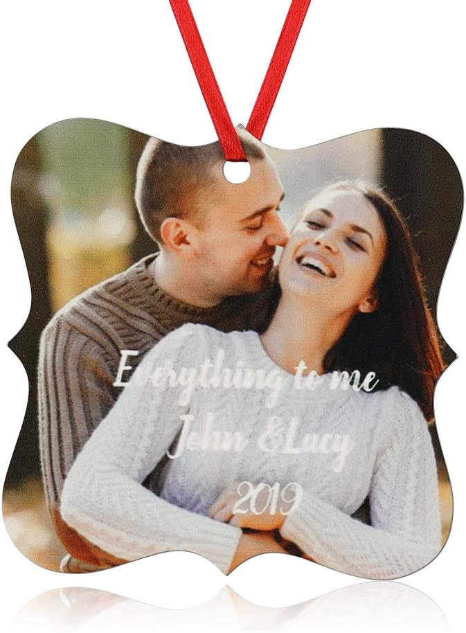 Gemszoo Personalized Picture Christmas Ornament, Custom Double Sided Photo Text Wooden Hanging Xmas Tree Keepsake Pendant Decoration Gift for Family (1, Flower Square)