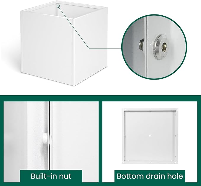 White Outdoor Planter Square Steel Planters Galvanized Steel Planter Box Indoor Metal Large Planters Cube Heavy Duty Flower Pot 20 Inch Modern Commercial Residential for Trees Patio Deck Yard Garden