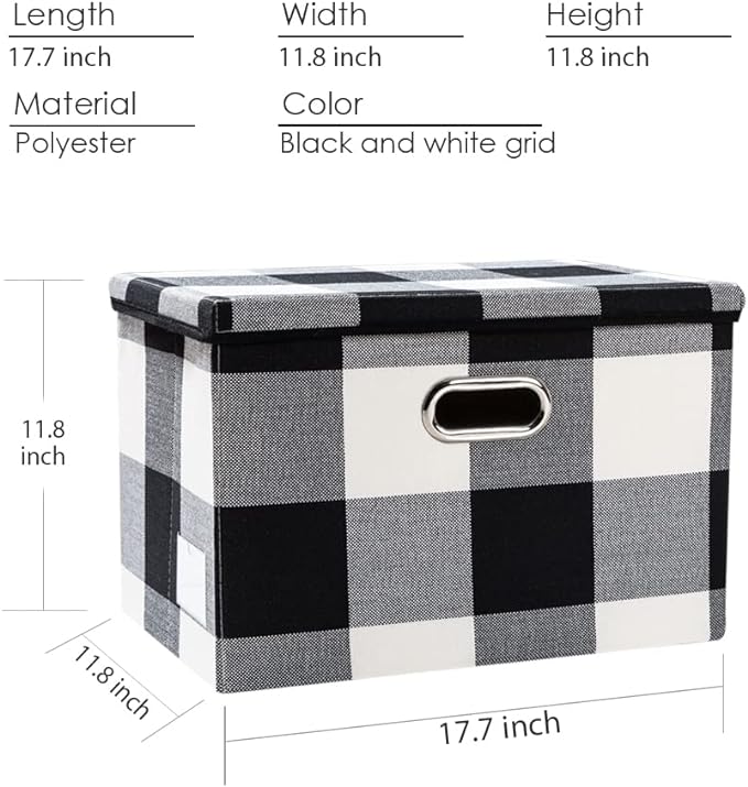 PRANDOM Large Collapsible Storage Bins with Lids [3-Pack] Fabric Foldable Storage Boxes Organizer Containers Baskets Cube with Cover for Home Bedroom Closet Office Black and White (17.7x11.8x11.8)