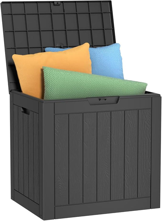 30 Gallon Deck Box Large Outdoor Storage for Patio Furniture,Outdoor Cushions,Garden Tools and Pool Supplies,Waterproof,Resin,Lockable(Black)