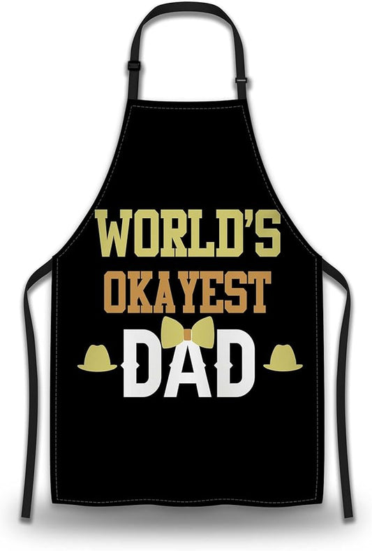 Baking Apron for Women World’s Okayest Dad Mans Aprons for Cooking Funny for Kitchen Cooking Restaurant BBQ Painting Crafting 27” (W) x 31” (H), Waterproof Aprons