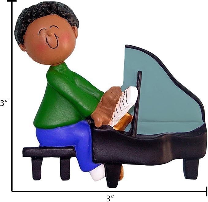 Elves Personalized Music Ornaments 2024 - African American Boy Piano Ornaments for Christmas Tree Musical Decorations