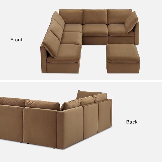 mopio Oversized Modular Sectional Sofa with Fully Removable Covers and Storage, Convertible U & L Shaped Sectionals, Modern Cloud Couch with Ottoman Chaise (Hazelnut Velvet, 6 Seats, L)
