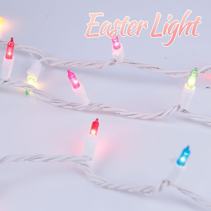 Easter Lights String 25FT 100 Incandescent Bulbs, UL-Listed Multicolor String Lights with White Wire Plug in Connectable for Indoor Outdoor Holiday Yard Patio Party Christmas Decorations