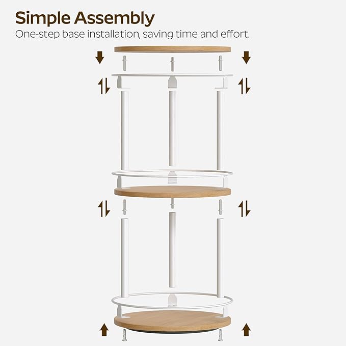 3-Tier Lazy Susan Organizer, Rotating Spice Rack, Spinning Organizer, Industrial Turntable Spice Rack Organizer for Cabinet, Kitchen Countertop, Pantry, White and Natural SR23WN