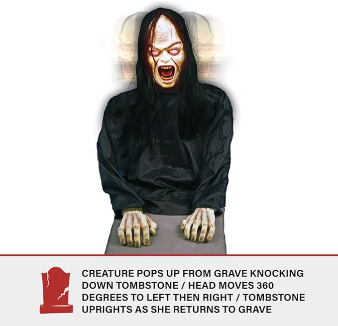 Haunted Hill Farm Resurrection Mary by Tekky, Battery Operated Timer and Sound Activated Jump-Scare Halloween Animatronic for Indoor or Covered Outdoor Creepy Halloween Decorations, Scary Fright Props