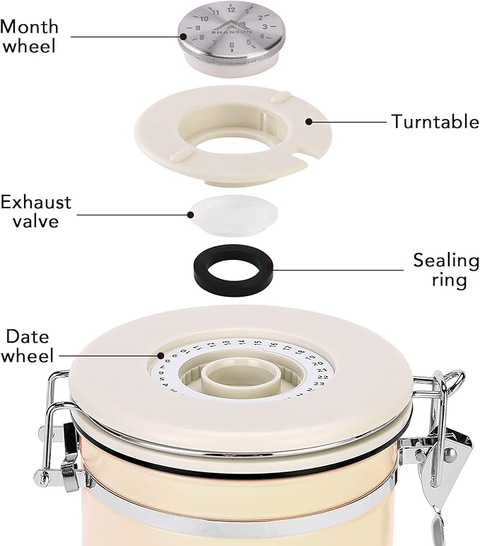 ShanSon Coffee Canister Airtight Coffee Container Stainless Steel Coffee Bean Storage Container with CO2 Release Valve and Scoop Coffee Canister for Beans,Grounds,Sugar,Flour,Tea,Cereal,22OZ,Brown