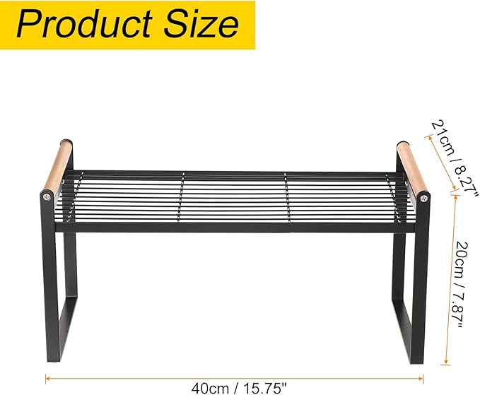 PATIKIL Kitchen Cabinet Shelf Organizer, Wood Counter Shelf Stackable Storage Shelf For Cupboard, Pantry, Corner, Under Sink - Black