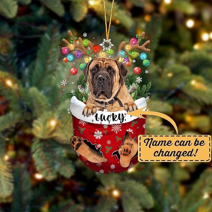 English Mastiff 1 Dog Christmas Ornament, English Mastiff 1 in Snow Pocket Christmas Tree Ornament, Dog Lovers Gift Idea Xmas, Christmas Decorations for Tree, Christmas Ornament Gift for Dog Lovers