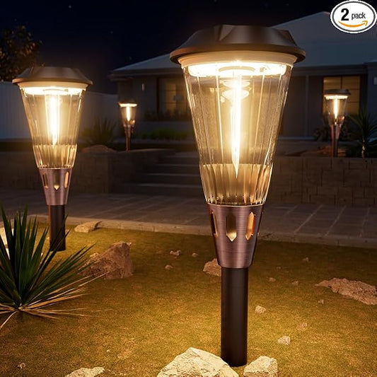 2-in-1 Warm&Cool Solar Pathway Lights Outdoor, 2 Pack Solar Garden Lights Waterproof IP65, Auto On/Off Outdoor Light for Yard Garden Walkway Landscape Lighting