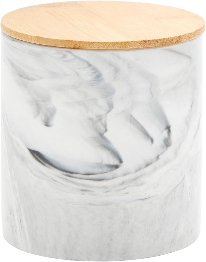 Farmlyn Creek Sugar & Coffee Container Set 3-Piece - White Marble Finish Ceramic Jar Set - Airtight Wood Lids - Ceramic Containers with Lids for Countertop Storage (5.9"/4.9"/3.9)
