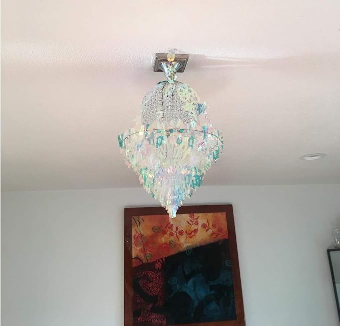 Hanging Decorations Iridescent Chandelier Shaped Foil Ceiling Hanging Ornament for Bridal Shower Wedding Birthday Frozen Theme Party Fairy Princess Rainbow Show Decoration