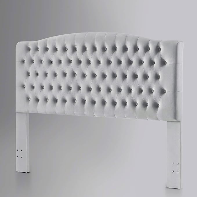 24KF Upholstered Tufted Button Velvet Headboard,Comfortable Fashional Headboard King/CA King Size,Gray