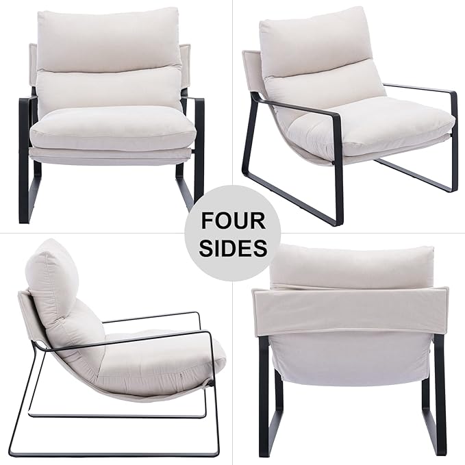 DUOMAY Mid-Century Accent Chair Armchair Set of 2, Comfy Linen Fabric Leisure Chair Lazy Chair with Metal Leg for Living Room Bedroom Office Apartment, White