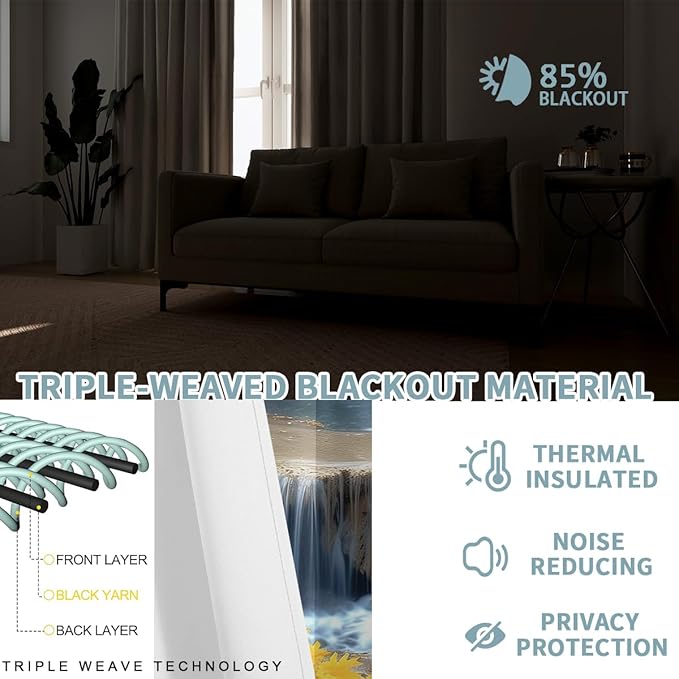 Landscape Blackout Curtains for Girls Boys Teens Home Decor, Nature 3D Autumn Fall Forest Maples Grommet Thermal Insulated Drapes Darkening Window Curtain for Bedroom Living Room, 72 x 63 Inch