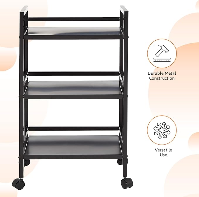 Amazon Basics 3-Tier Metal Rolling Cart, Black