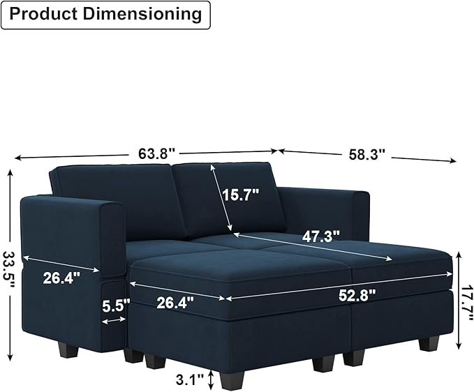 Belffin Modular Sectional Sofa with Reversible Chaise L Shaped Couch with Ottoman Modular Sofa Couch with Storage Blue