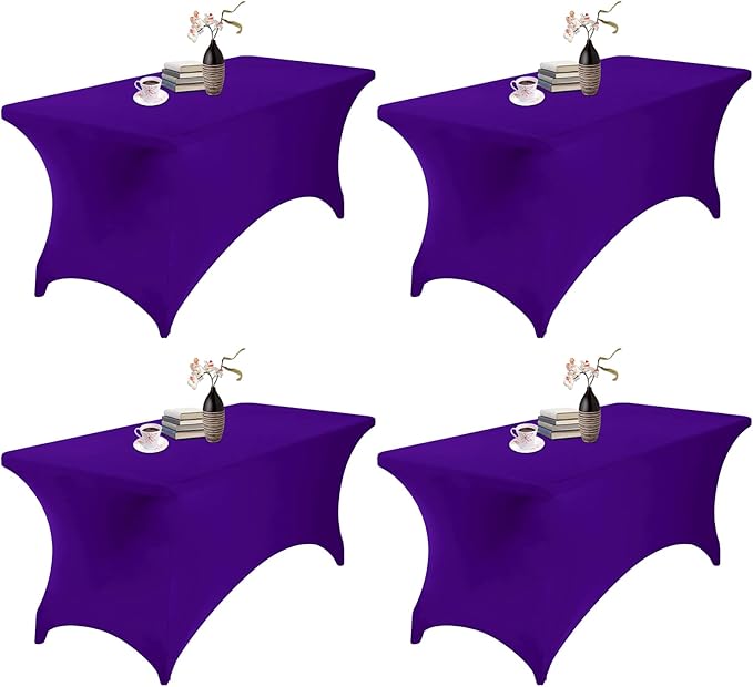 4Pack Spandex Waterproof Table Covers 6ft，Spandex 6ft Waterproof Table Cover for Party,Wedding, Banquet, and Events(Purple)