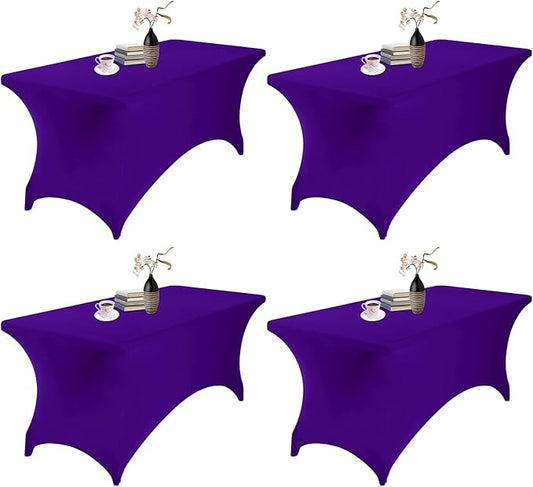 4Pack Spandex Waterproof Table Covers 6ft，Spandex 6ft Waterproof Table Cover for Party,Wedding, Banquet, and Events(Purple)
