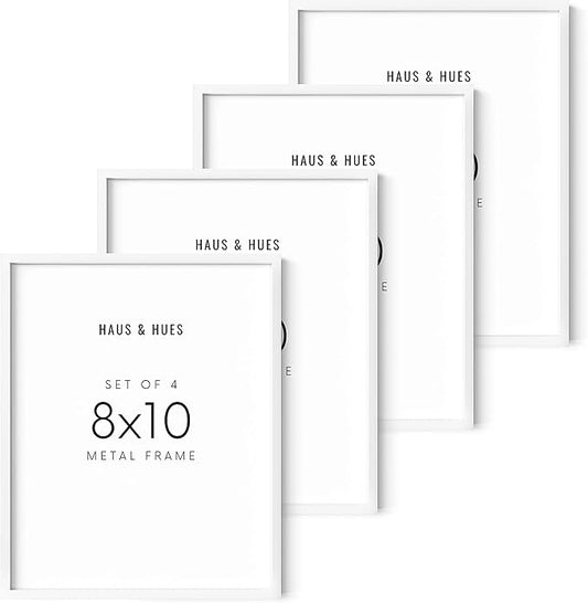 HAUS AND HUES Picture Frame Set of 4, White Picture Frames White Frames Picture Frames for Wall (White Aluminum Frames), 8x10 in