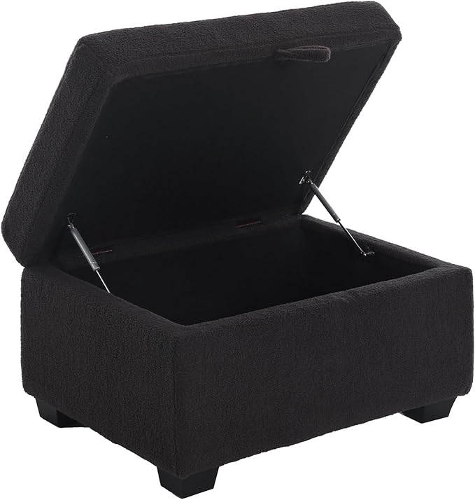 Ottoman Sofa, Modern Comfortable Ottoman with Storage Space for Living Room Apartment Lounge Sofa, Black Bouclé