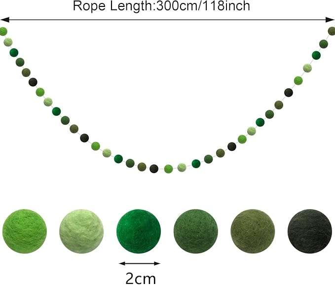 Felt Ball Garland Misscrafts 9.8 Feet 100% Wool Roving Pom Pom Garland 20mm Colorful for Baby Shower Grand Opening Party Festivals Room Decorations