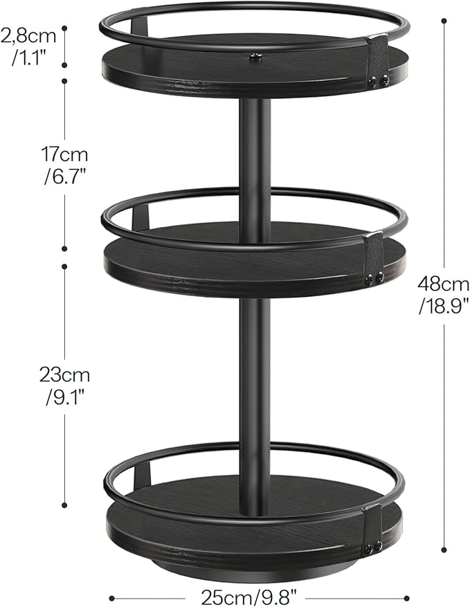 HOOBRO Lazy Susan Organizer, Rotating Spice Rack, 3-Tier Organizer, Turntable Spice Rack, Vertical Storage Organizer, for Kitchen Countertop, Vanity, Dining Table, Black BB09TL01