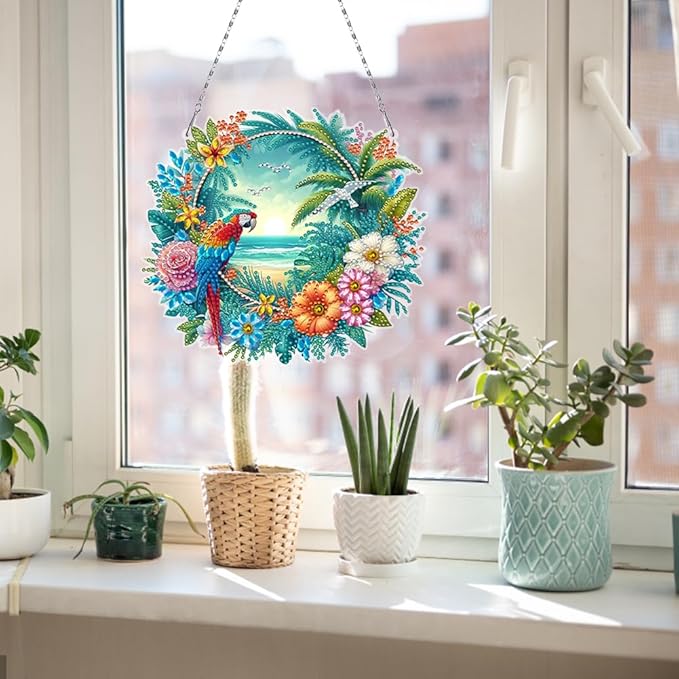 Flowers Hummingbird Diamond Art Kits,5D Diamond Hanging Ornament Kits,DIY Special Shaped Diamond Dot Kits,Home Porch Crystal Hanging Pendant Ornament (Colorful3)