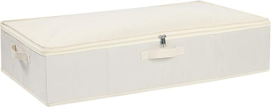 Under the Bed Storage Bins, Closet Organizers with Reinforced Handles for Blanket, Sheets, Pillows, Towels, Shoes, Beige, 1 Pack, 23.6 x 11.8 x 5.9 Inch