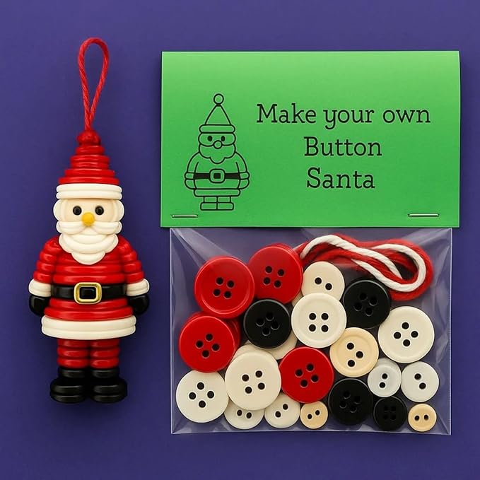 4pcs Button Christmas Tree Ornament Kits, Fun Holiday Decorations for All Ages, DIY Craft Buttons Kit with Christmas Snowman/Santa/Angel, Gifts for Xmas Tree Hanging Decorations (Angel)