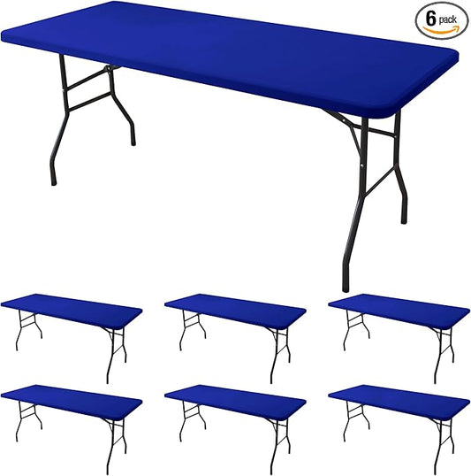 4ft Stretch Table Cover Fitted-6 Pack Royal Blue Spandex Table Cloths-Stretchy Elastic Folding Table Cloths 4ft for Outdoor Picnic Camping Dining Room Patio Kitchen Banquet Party Craft Show