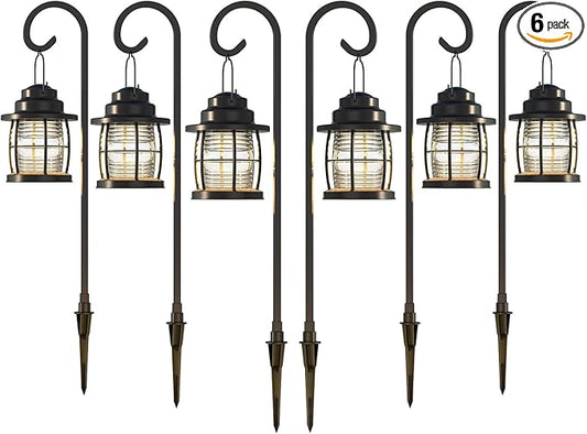 Low Voltage Pathway Lights 1.1W 12V AC Outdoor Shepherd Hook Path Lights 6PK 32 Lumen Metal Landscape Lighting Kit Warm White Hardwired Walkway Light with Connectors and Stakes