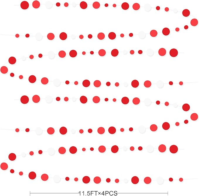 46 Ft Red Party Decorations Polka Dots Garlands Red and White Hanging Paper Circle Dots Streamer for Valentines Anniversary Birthday Graduation Wedding Christmas Holiday Bridal Shower Party Supplies
