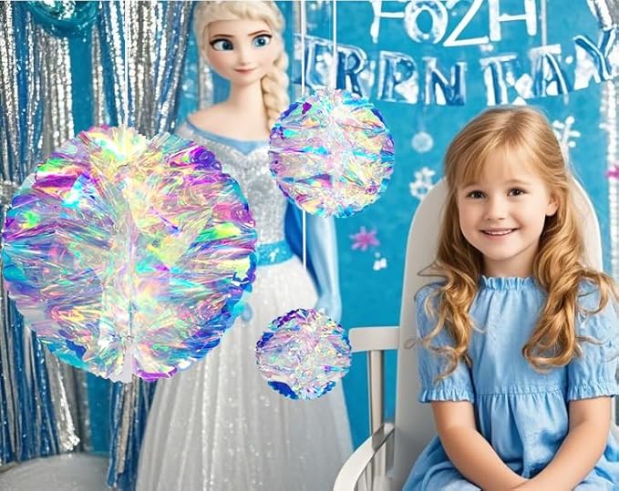 Hanging Decorations Iridescent Honeycomb Ball Foil Ceiling Hanging Flowers for Bridal Shower Wedding Birthday Frozen Theme Party Fairy Princess Rainbow Show Decoration