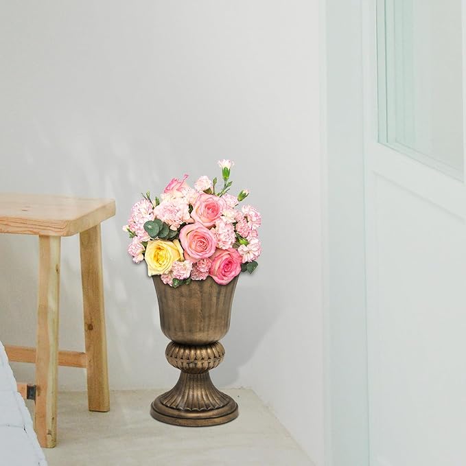 Athena Collection 20''H Garden Plastic Urn Vintage Tall Planter Urn Patio Large Flower Pot Porch Planter Large Planter for Indoor Outdoor Plant, Bronze