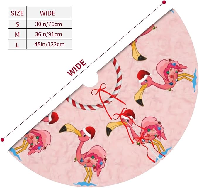 36" Large Christmas Tree Skirt, Christmas Decorated Flamingo Pattern Tree Mat Base Cover for Xmas Festive Holiday Party Decoration Ornaments