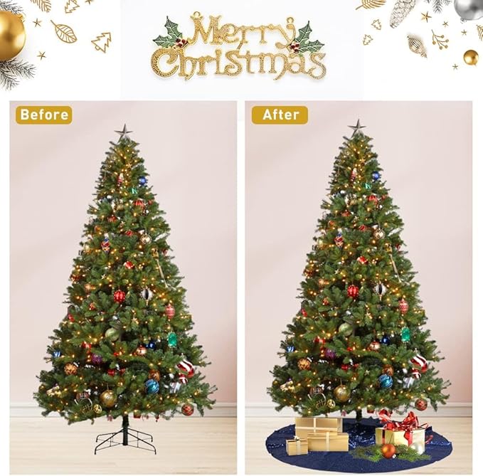 Eternal Beauty Christmas Tree Skirt, 24 Inch Navy Blue Sequin Tree Skirt Small Xmas Tree Skirt for Christmas Tree Decorations