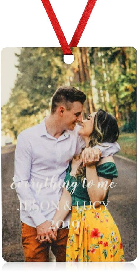 Gemszoo Personalized Picture Christmas Ornament, Custom Double Sided Photo Text Wooden Hanging Xmas Tree Keepsake Pendant Decoration Gift for Family (1, Vertical Rectangle)