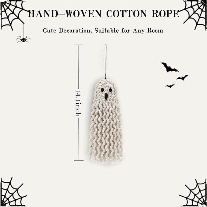 Handmade Cute Ghost Halloween Decor, Halloween Decorations Indoor & Outdoor Party, 14 inch Fall Decor Hanging Ornaments for Home Front Door, Window, Wall, Yard, Tree, Car, Garage Door