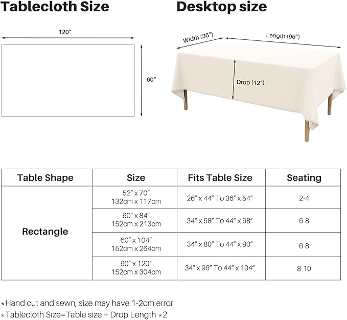 IVAPUPU Textured Linen Table Cloth for Rectangle Tables - Ivory Tablecloths Rectangular Waterproof Wrinkle Free Wipeable Dining Table Cover for Spring Wedding Birthday Kitchen Decor, 52 x 70 Inch