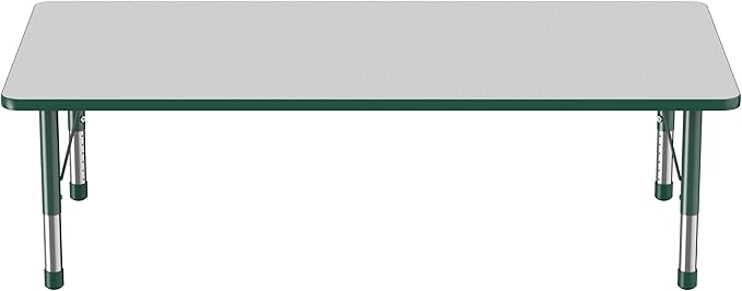 Factory Direct Partners FDP Rectangle Activity School and Classroom Kids Table (36 x 72 inch), Toddler Legs, Adjustable Height 15-24 inches - Gray Top and Green Edge