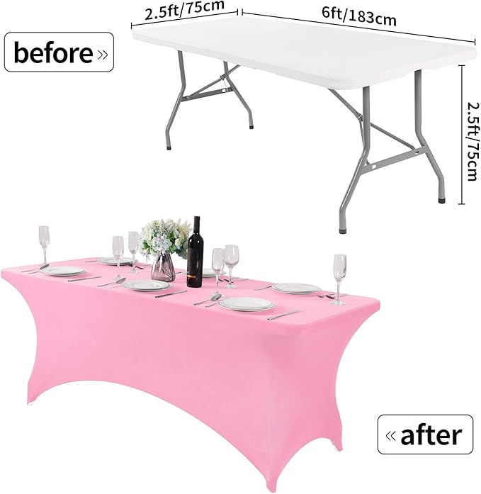 2Pack Spandex Table Cover for 6Ft or 4fT or 8ft Table Universal Fitted Stretch Tablecloth for Party, Banquet, Wedding and Events-Pink