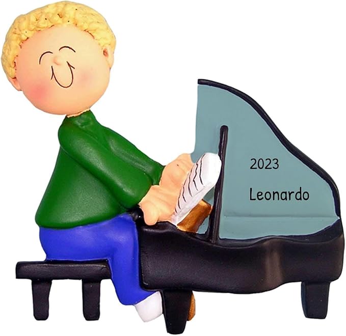 Elves Personalized Grand Piano Ornaments - Blonde Boy Musical Instrument Ornaments for Christmas Tree 2024