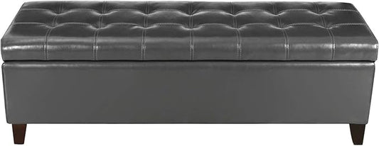 Joveco Storage Ottoman Bench, Tufted Leather 51 Inch Storage Bench for End of Bed Bedroom Living Room (51”, Dark Gray)