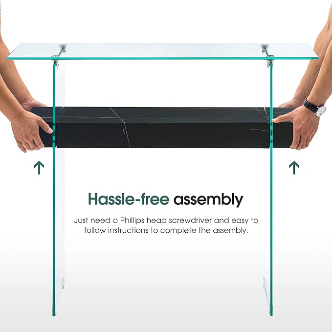 ivinta Glass Console Table with Storage, 39.4" Modern Sofa Table for Living Room, Foyer, Hallway, Bedroom 5101 (Black)