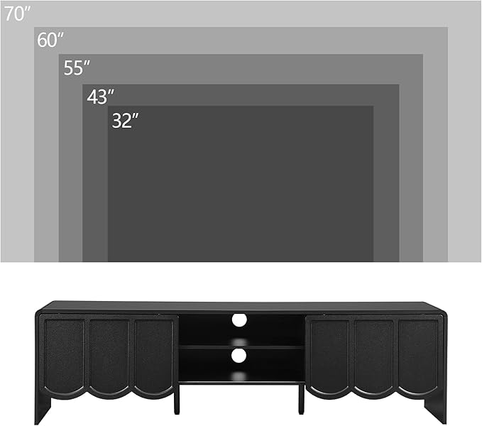 ORRD 63'' TV Stand, Modern TV Console Table Wave Panel Television Stands Entertainment Media Center with Storage Compartment and Sliding Door for Living Room (Black)
