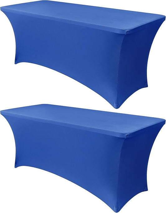 Obstal 6ft Stretch Spandex Table Cover for Standard Folding Tables - 2 Pack Universal Rectangular Fitted Tablecloth Protector for Wedding, Banquet and Party, 72L x 30W x 30H Inches, Royal Blue, 2pc