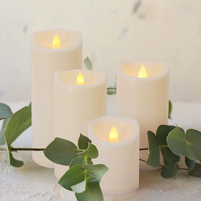 3" x 5" Flameless Candles Outdoor Battery Operated Candles with Remote and Timer, Waterproof Flameless Pillar Flickering LED Candles for Home Wedding Decor, Ivory Plastic, 1 Pack