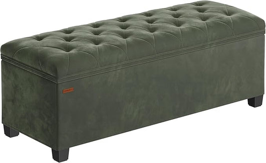 SONGMICS Velvet Storage Ottoman Bench, Foot Rest with Legs, 15.7 x 43 x 15.7 Inches, End of Bed Bench, Storage Chest, Load up to 660 lb, for Living Room, Bedroom, Entryway, Forest Green ULSF089C01
